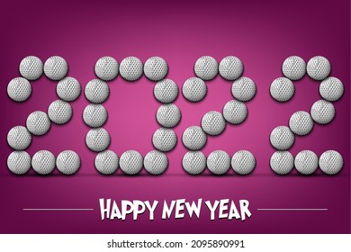 Happy New Year. 2022 numbers made from golf balls. Design pattern for greeting card, banner, poster, flyer, party invitation, calendar. Vector illustration