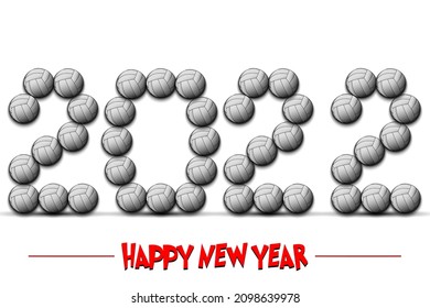 Happy New Year. 2022 numbers made from volleyball balls. Design pattern for greeting card, banner, poster, flyer, party invitation, calendar. Vector illustration
