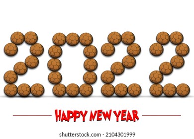 Happy New Year. 2022 numbers made from handball balls. Design pattern for greeting card, banner, poster, flyer, party invitation, calendar. Vector illustration