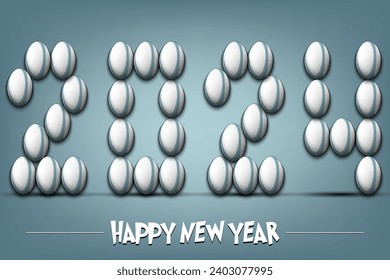 Happy New Year. 2022 numbers made from rugby balls. Design pattern for greeting card, banner, poster, flyer, party invitation, calendar. Vector illustration