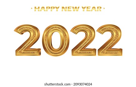 Happy New Year 2022. New Year 2022 on a white background. New Year Holiday Banner. Shiny gold color number. EPS 10 vector illustration.