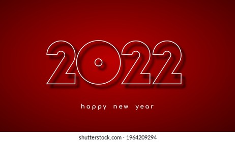 Happy New Year 2022. The outer shadow of the contour numbers falls on a dark red background. Vector holiday illustration. Celebratory event banner. Decoration element for poster or cover design
