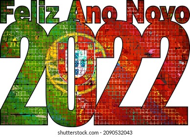 Happy New Year 2022 with Portugal flag inside - Illustration