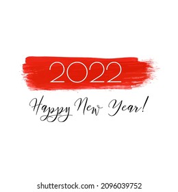 Happy New Year 2022 postcard. Watercolor ink dry brush stroke background, big numbers poster, calligraphic handwritten lettering, vector drawn illustration for greeting card, calendar, congratulations