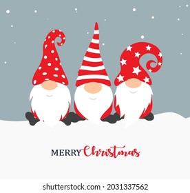 Happy New Year 2022 poster design with gnomes, christmass characters for decoration of xmas holidays, new year banner, calendar cover, greeting card. Vector illustration