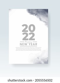 Happy new year 2022 poster or card template with watercolor wash splash 