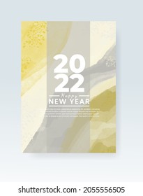 Happy new year 2022 poster or card template with watercolor wash splash 