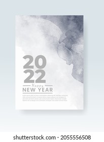 Happy new year 2022 poster or card template with watercolor wash splash 