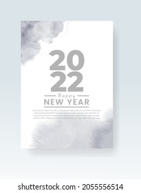 Happy new year 2022 poster or card template with watercolor wash splash 