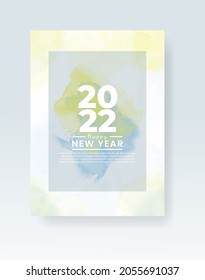 Happy new year 2022 poster or card template with watercolor wash splash 