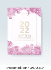 Happy new year 2022 poster or card template with watercolor wash splash 