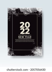 Happy new year 2022 poster or card template with watercolor wash splash 