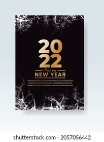 Happy new year 2022 poster or card template with watercolor wash splash 