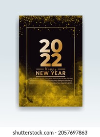 Happy new year 2022 poster or card template with watercolor wash splash 