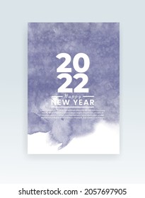 Happy new year 2022 poster or card template with watercolor wash splash 