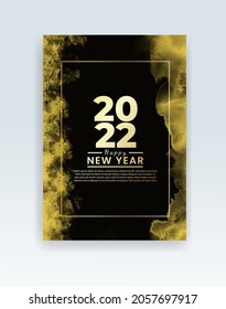 Happy new year 2022 poster or card template with watercolor wash splash 