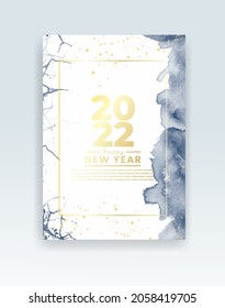 Happy new year 2022 poster or card template with watercolor wash splash 