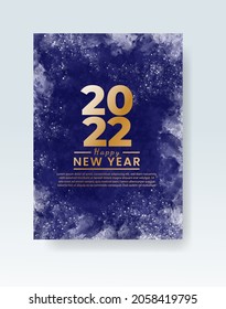 Happy new year 2022 poster or card template with watercolor wash splash 