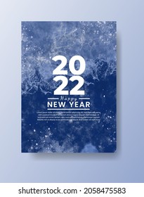 Happy new year 2022 poster or card template with watercolor wash splash 