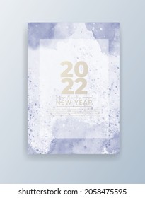 Happy new year 2022 poster or card template with watercolor wash splash 
