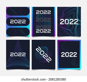 Happy New Year 2022 Poster Design Collection in Colorful Lines Style. 2022 Poster Set. New Year Celebration Design Template for Flyer, Poster, Brochure, Card, Banner or Postcard