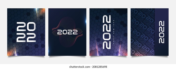 Happy New Year 2022 Poster Set with Futuristic Style. 2022 Text Number Design Template. New Year Celebration Design Template for Flyer, Poster, Brochure, Card, Banner or Postcard