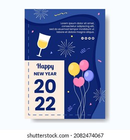 Happy New Year 2022 Poster Template Flat Design Illustration Editable of Square Background Suitable for Social media, Feed, Card, Greetings and Web Internet Ads 