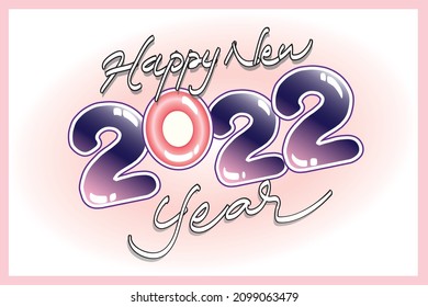 Happy New Year 2022. Purple pink 2022 2d vector. New year eve greeting card. 2d bubble style numbers illustration. Typography for banner poster in light background. Cute new year celebration signs