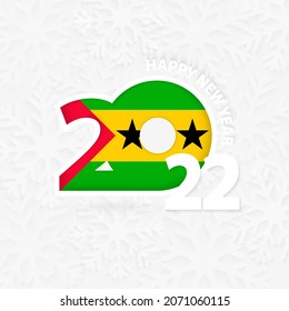 Happy New Year 2022 for Sao Tome and Principe on snowflake background. Greeting Sao Tome and Principe with new 2022 year.