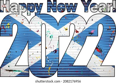 Happy New Year 2022 with Scotland flag inside - Illustration,
2022 HAPPY NEW YEAR NUMERALS, 
2022 Scotland Flag Numbers