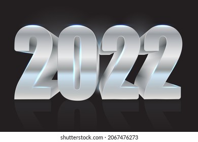 Happy New Year 2022. Silver 3D numbers. Black background with a nebula. Vector illustration