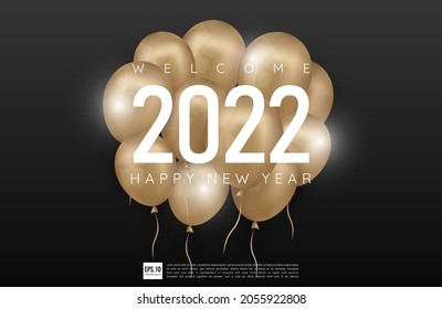 Happy new year 2022 simple design with dark theme and balloons decoration