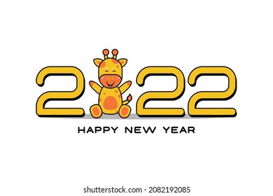 Happy New Year 2022. Simple design with a giraffe animal theme, suitable for children's themed designs, such as posters, banners, calendars.