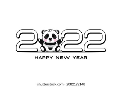 Happy New Year 2022. Simple design with a panda animal theme, suitable for children's themed designs, such as posters, banners, calendars.