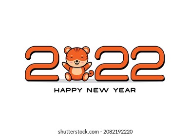 Happy New Year 2022. Simple design with a tiger animal theme, suitable for children's themed designs, such as posters, banners, calendars.