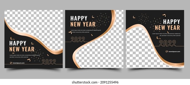 Happy new year 2022 social media post template design collection. Modern square banner with place for the photo.