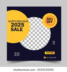 Happy new year 2022 social media post template design collection. Modern square banner with place for the photo
