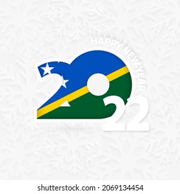 Happy New Year 2022 for Solomon Islands on snowflake background. Greeting Solomon Islands with new 2022 year.