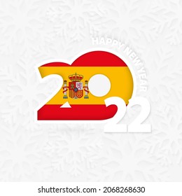 Happy New Year 2022 for Spain on snowflake background. Greeting Spain with new 2022 year.