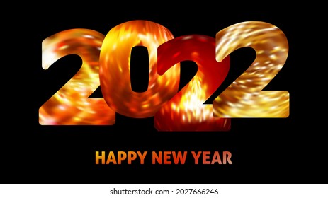 Happy New Year 2022. Sparkle glowing numbers on black background. Shiny vector graphic template