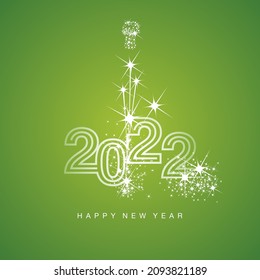 Happy New Year 2022 sparkle firework white triple line design numbers green lucky color background greeting card