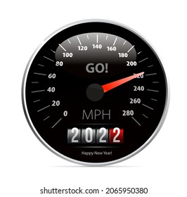 Happy new year 2022. Speedometer counter. Vector illustration on white background.