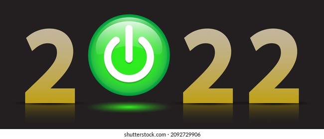 Happy New Year 2022 with a start button green color. Merry Christmas cutout element for cards, invitations, banner, poster, print and website celebration decoration