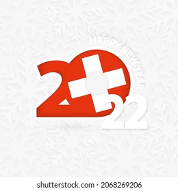 Happy New Year 2022 for Switzerland on snowflake background. Greeting Switzerland with new 2022 year.