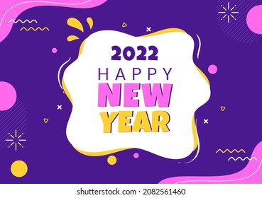 Frohes neues Jahr 2022 Vorlage Flach Design Illustration mit Ribbons und Confetti auf buntem Hintergrund für Poster, Broschüre oder Banner 