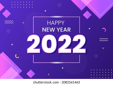 Happy New Year 2022 Template Flat Design Illustration with Ribbons and Confetti on a Colorful Background for Poster, Brochure or Banner 