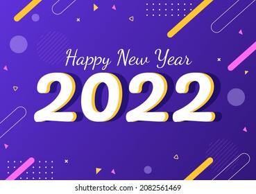 Happy New Year 2022 Template Flat Design Illustration with Ribbons and Confetti on a Colorful Background for Poster, Brochure or Banner 
