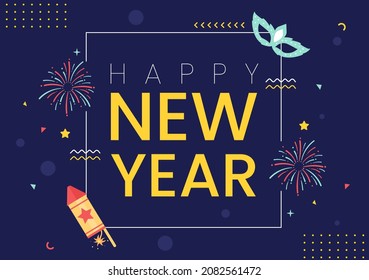 Happy New Year 2022 Template Flat Design Illustration with Ribbons and Confetti on a Colorful Background for Poster, Brochure or Banner 