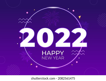 Happy New Year 2022 Template Flat Design Illustration with Ribbons and Confetti on a Colorful Background for Poster, Brochure or Banner 
