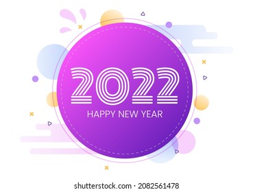 Happy New Year 2022 Template Flat Design Illustration with Ribbons and Confetti on a Colorful Background for Poster, Brochure or Banner 